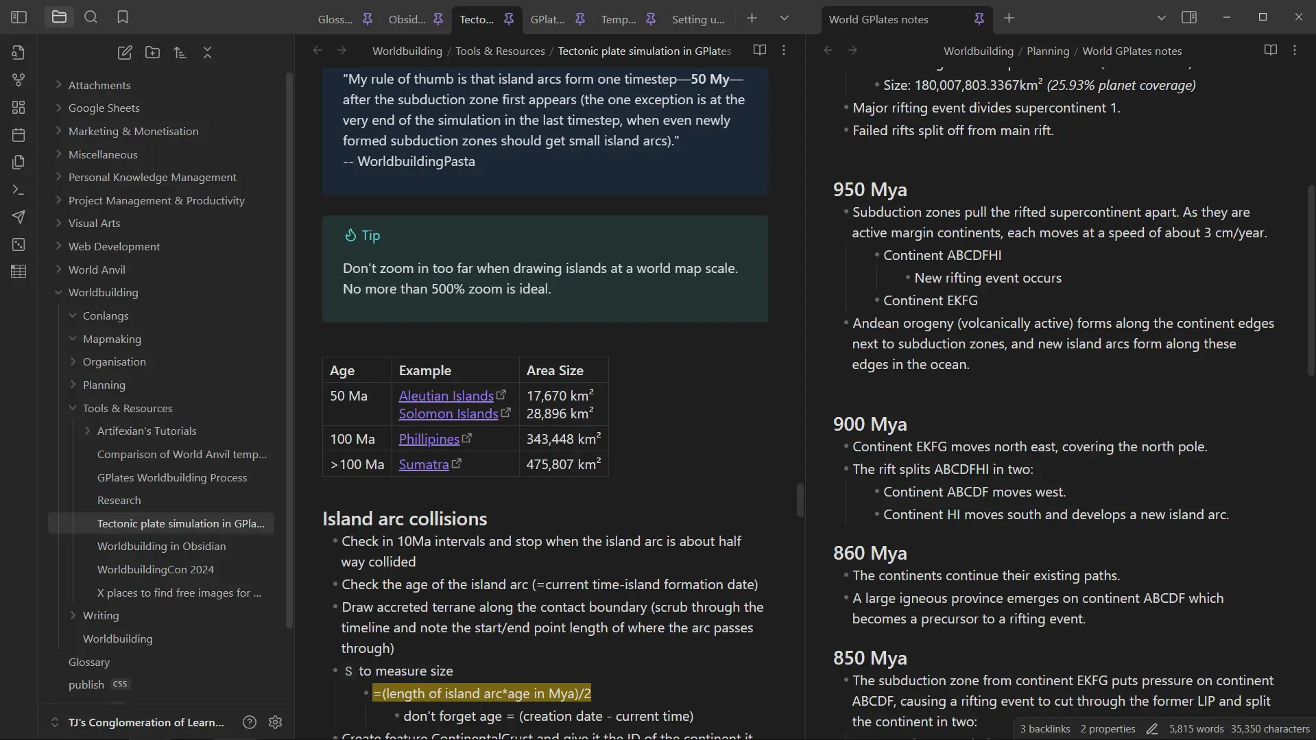 An example of split view notes showing two documents open at the same time