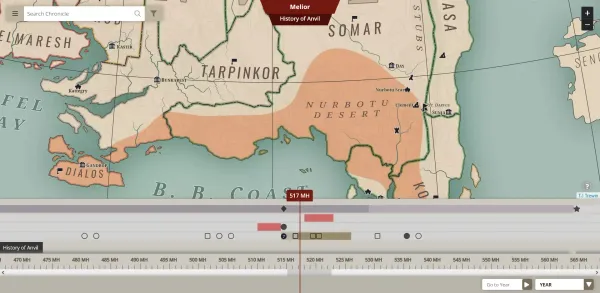 Screenshot of an interactive timeline with a map.