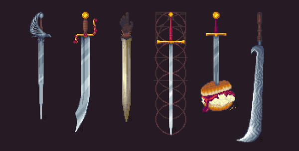 6 pixel art swords